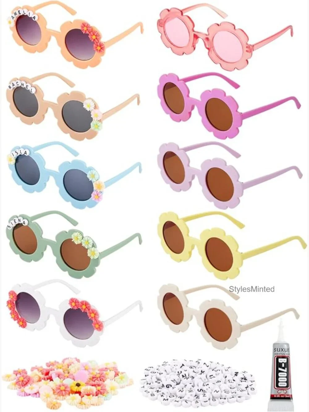 10 Pairs Round Flower Sunglasses DIY with Beads Kids